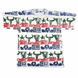 Vintage Cowboy T Shirt Mens Size XL 90s All Over Print Texas Cow Skull Rodeo